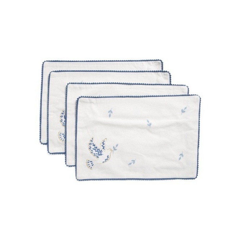 Rachel Zoe placemats Set of 4 Embroidered Dove‎ Peace 13 x 19 silver sparkle